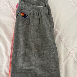 Aviator Nation Gray Sweatpants with Rainbow Stripes